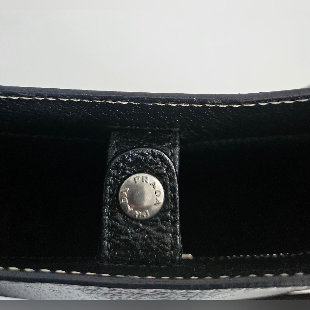 Prada Triangle Logo Black Leather Tote - Picture 11 of 13